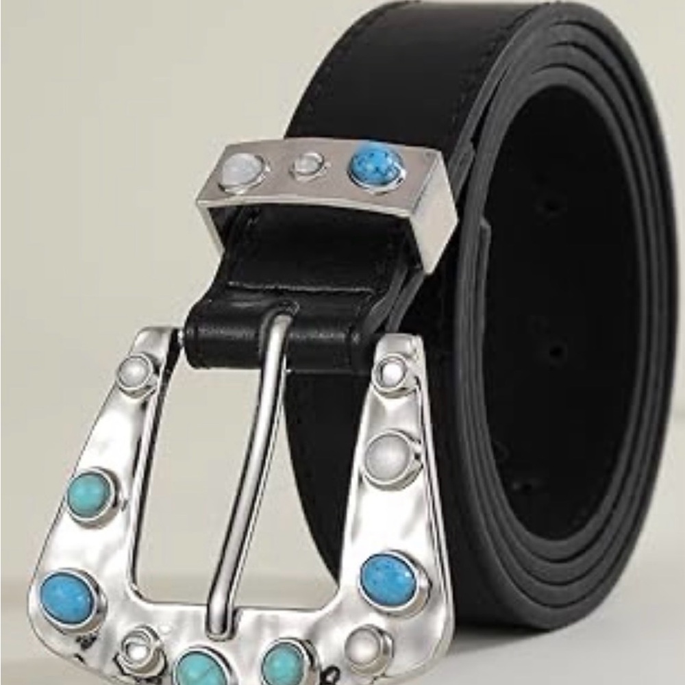 Fashion Hot Girls Blue Gemstones Buckle Waist Belt Ladies Coat Dress size S